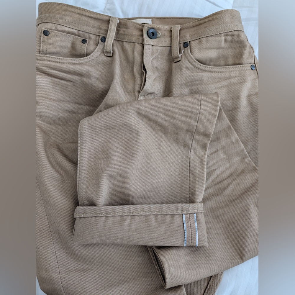 Unbranded Brand UB307 Straight Fit 13 Oz Beige Selvedge Chino Pants Size 31